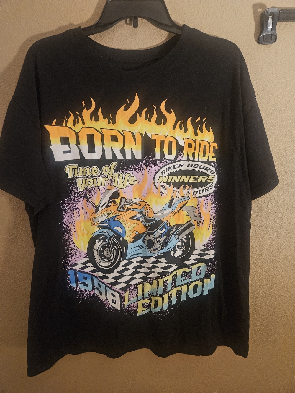 Vintage Style Born To Ride Graphic Tee Flame Motorcycle Y2K Biker T Shirt Large